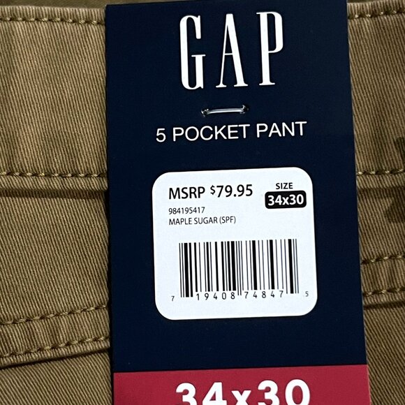 Gap Mens 5 Pocket Slim Fit Pant 34x30 Maple Sugar - Picture 4 of 7